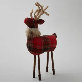 12 Red Plaid Reindeer w/ Twine Antlers & Fur Collar