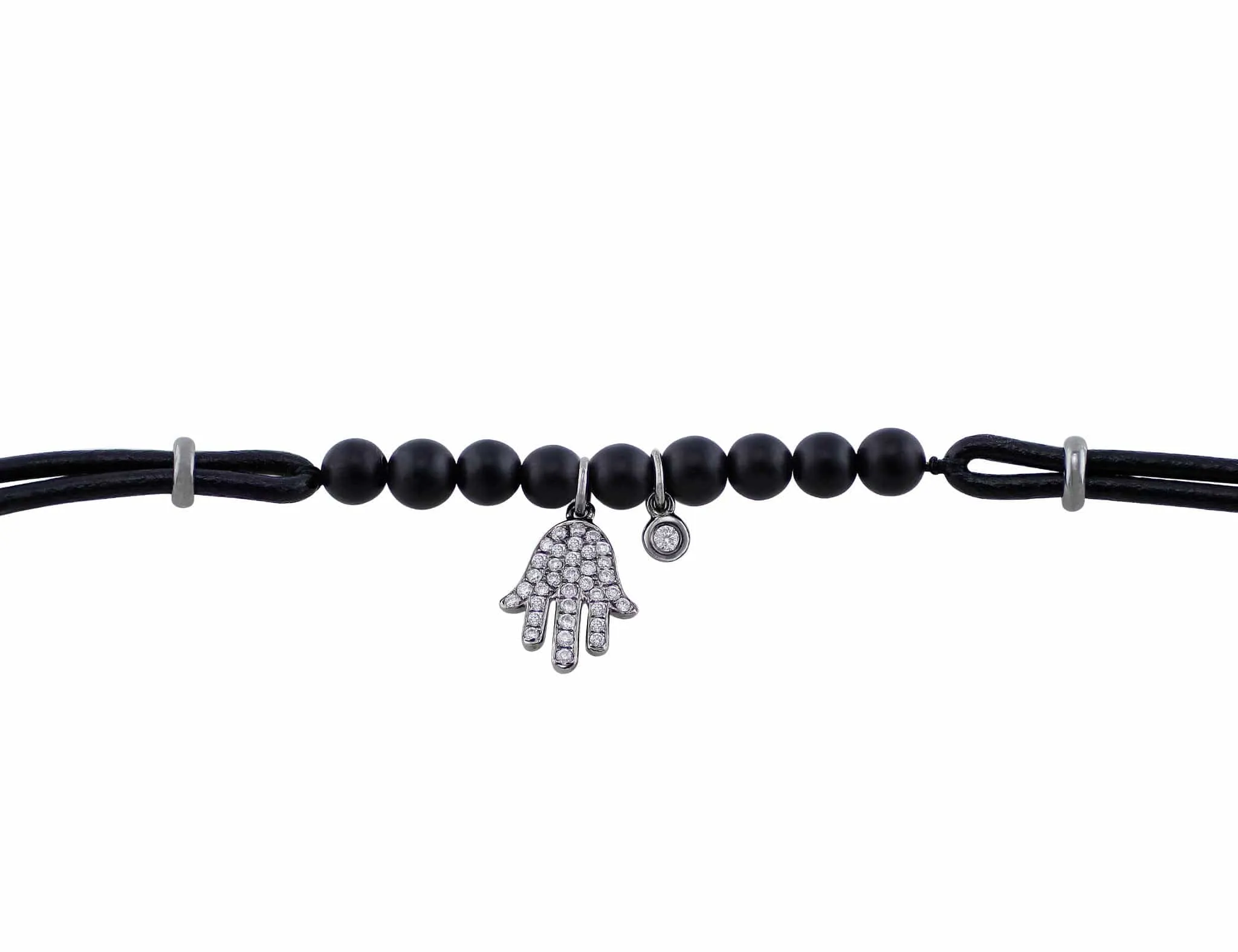 18k White Gold Hamsa Diamond Bead Cord Bracelet