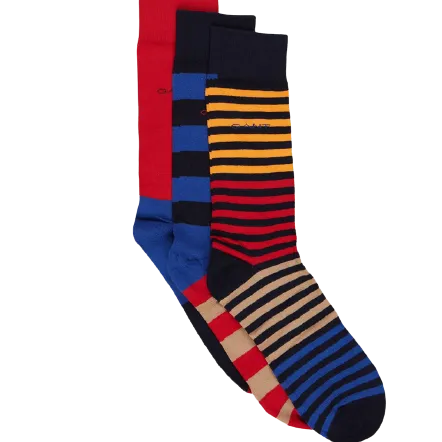 3 Pack Stripe Socks - Green/Blue and Red/Blue/Yellow