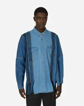 7 Cuts Zipped Wide Denim Shirt Blue