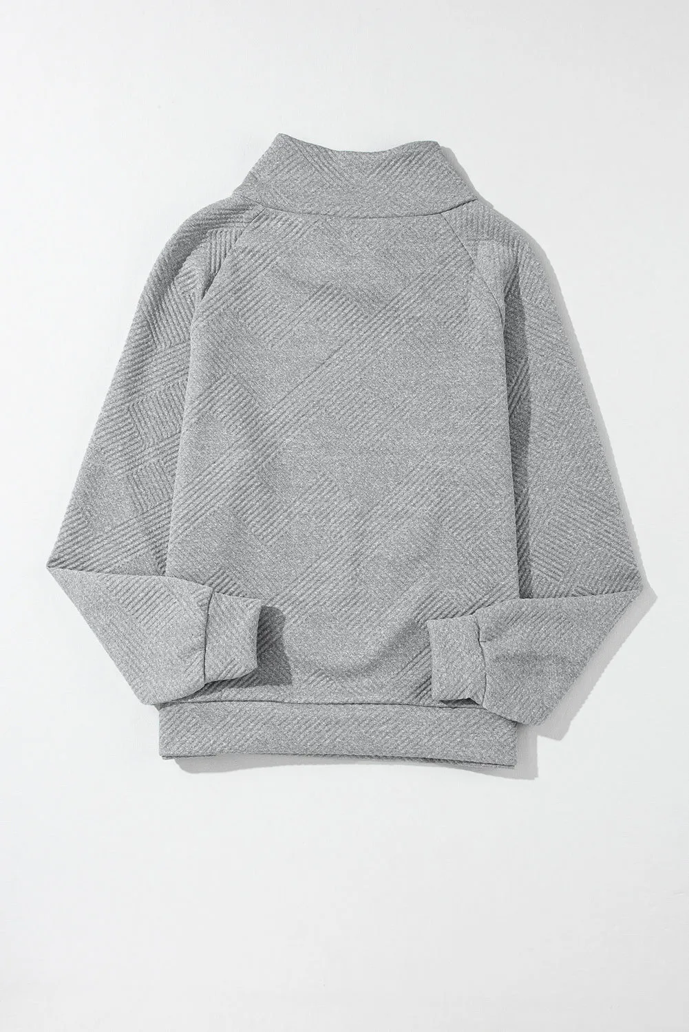 Asymmetric Buttons Detail High Neck Textured Sweatshirt