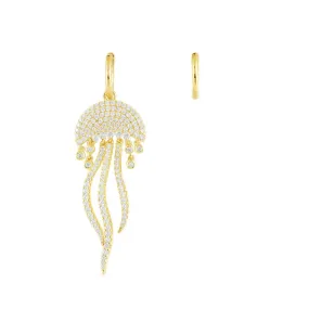 Asymmetric Jellyfish Earring and Hoop - Yellow Silver