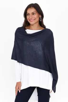 Carrie Navy Cashmere Bamboo Poncho