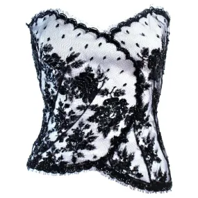 CHRISTINA PERRIN White and Black Beaded Lace Bustier Size 6