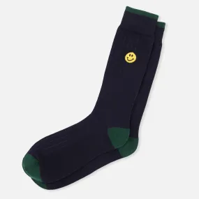 Doodle Smiley Navy And Hunter Green Dress Socks