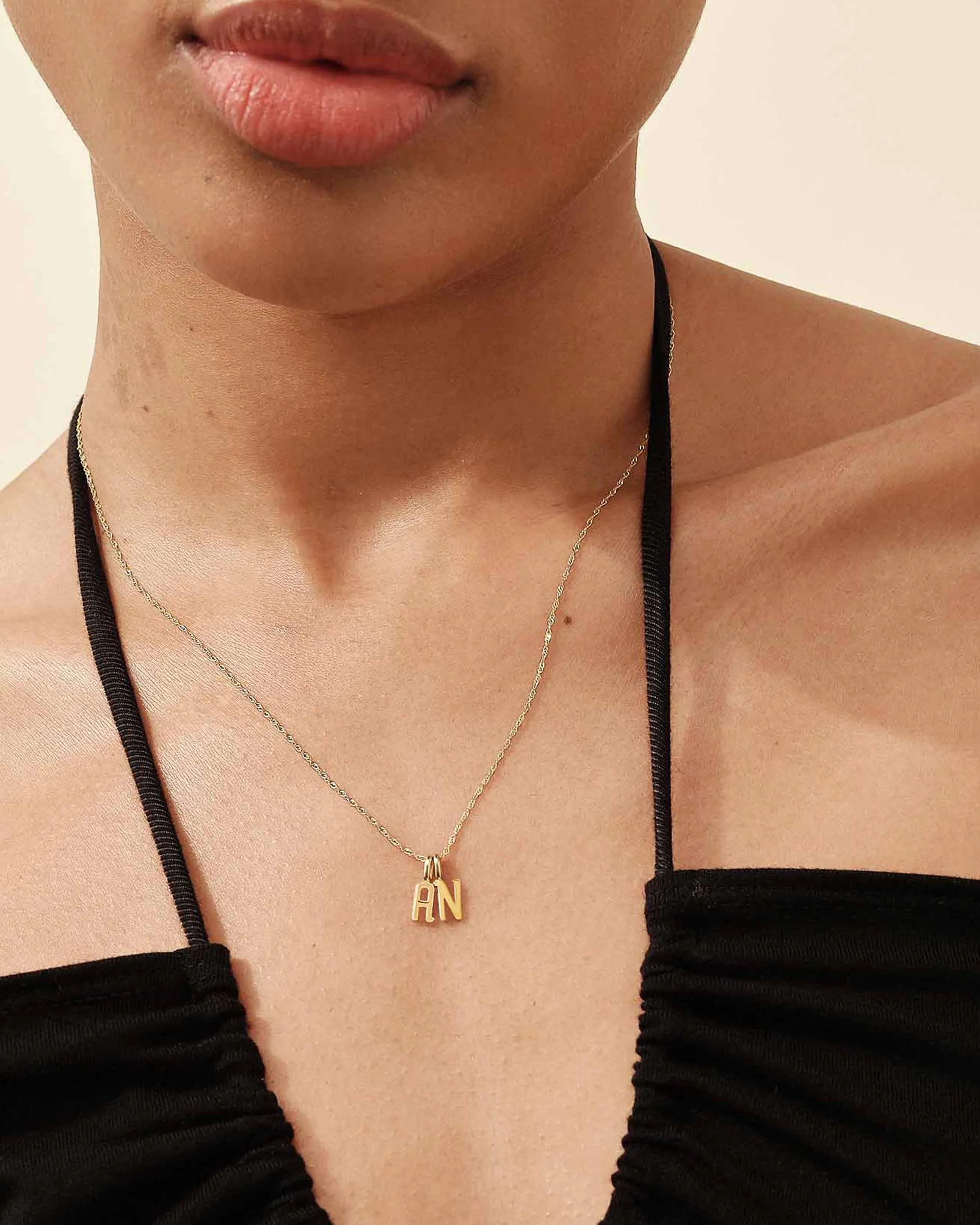 Double Initial Solid Gold Necklace