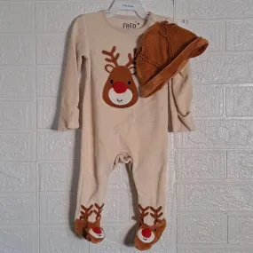 Fred & Flo Reindeer Sleeper Outfit with Hat Three Six Months