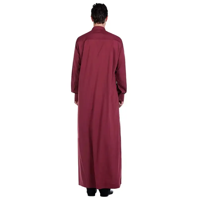 Islamic Muslim Clothing Men Thawb Stand-up Collar Thobe