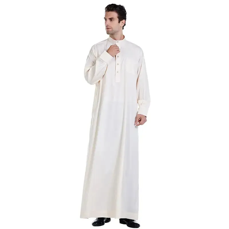 Islamic Muslim Clothing Men Thawb Stand-up Collar Thobe