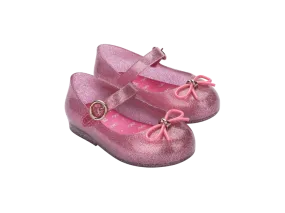 Mini Melissa Sweet Love Bow Applique Pink Glitter Sandal For Baby Girls