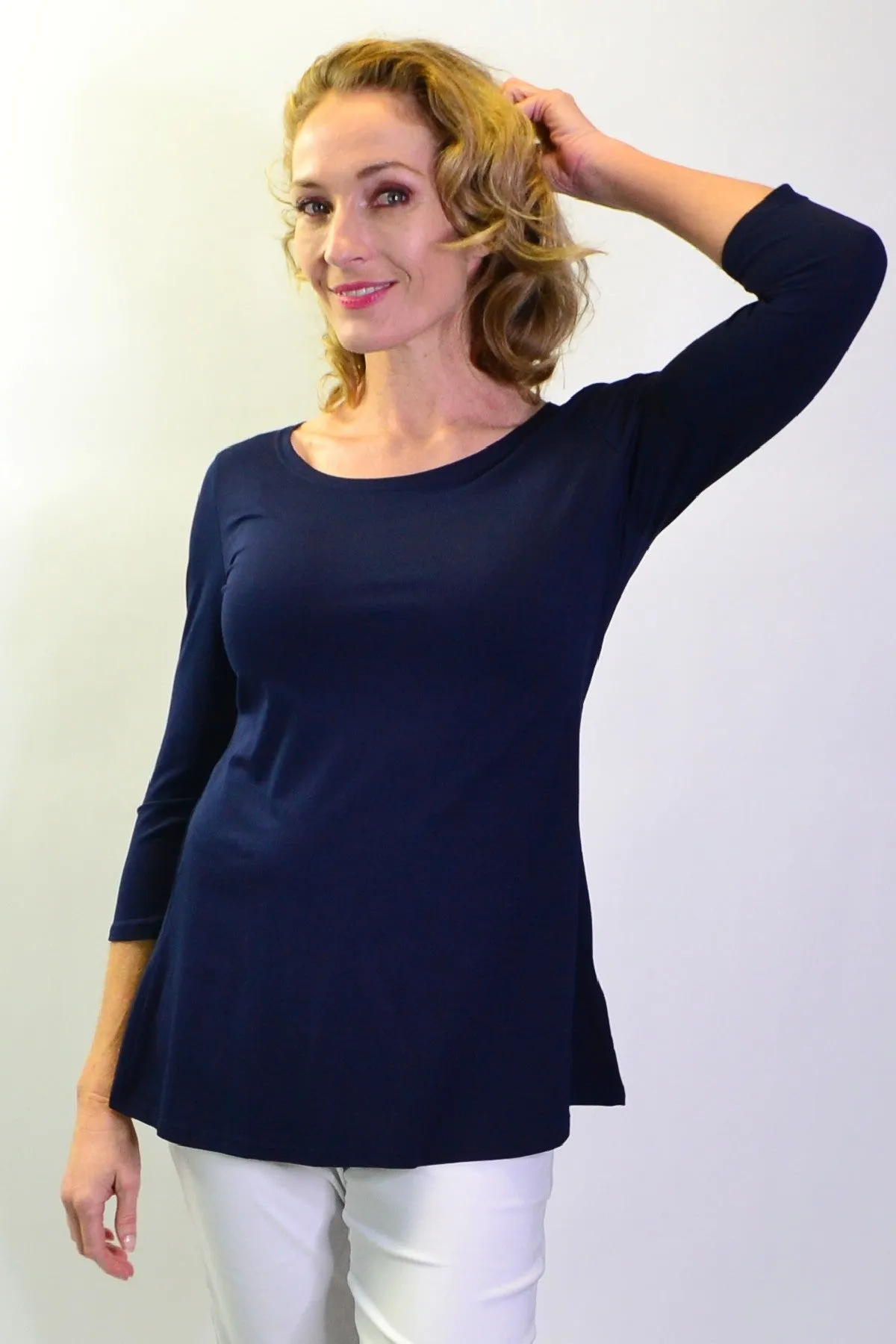 Navy Basic Bamboo 3/4 Sleeve Jersey Tunic Top