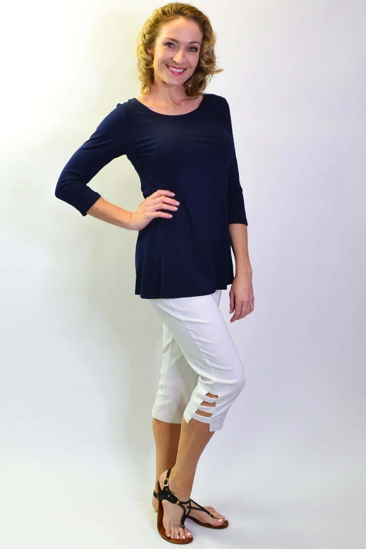 Navy Basic Bamboo 3/4 Sleeve Jersey Tunic Top