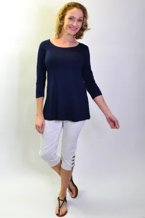 Navy Basic Bamboo 3/4 Sleeve Jersey Tunic Top