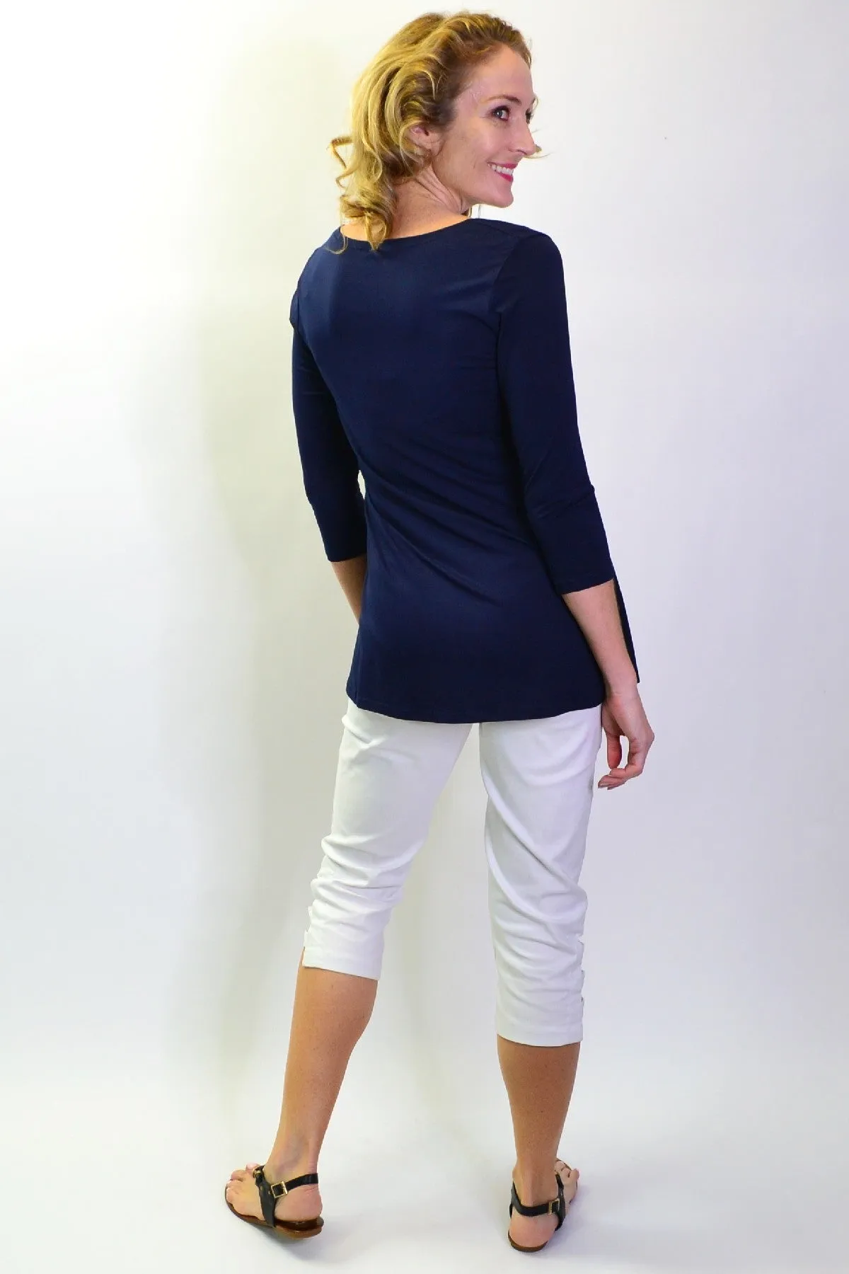 Navy Basic Bamboo 3/4 Sleeve Jersey Tunic Top