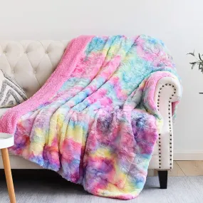 NEWCOSPLAY Super Soft Faux Fur Throw Blanket for Couch Dark Rainbow Sherpa Fuzzy Plush Warm Blanket for Sofa Bed (Dark Rainbow, Throw(40x50))