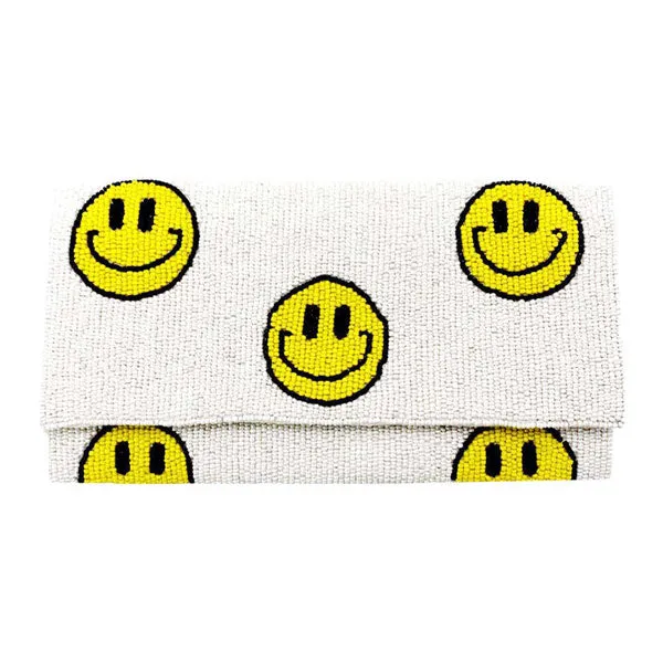 Smile Patterned Seed Beaded Clutch Crossbody Bag