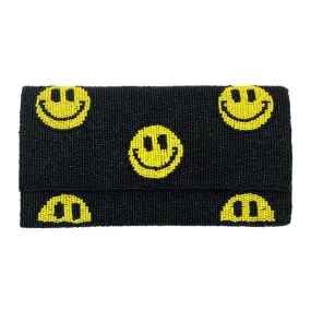 Smile Patterned Seed Beaded Clutch Crossbody Bag