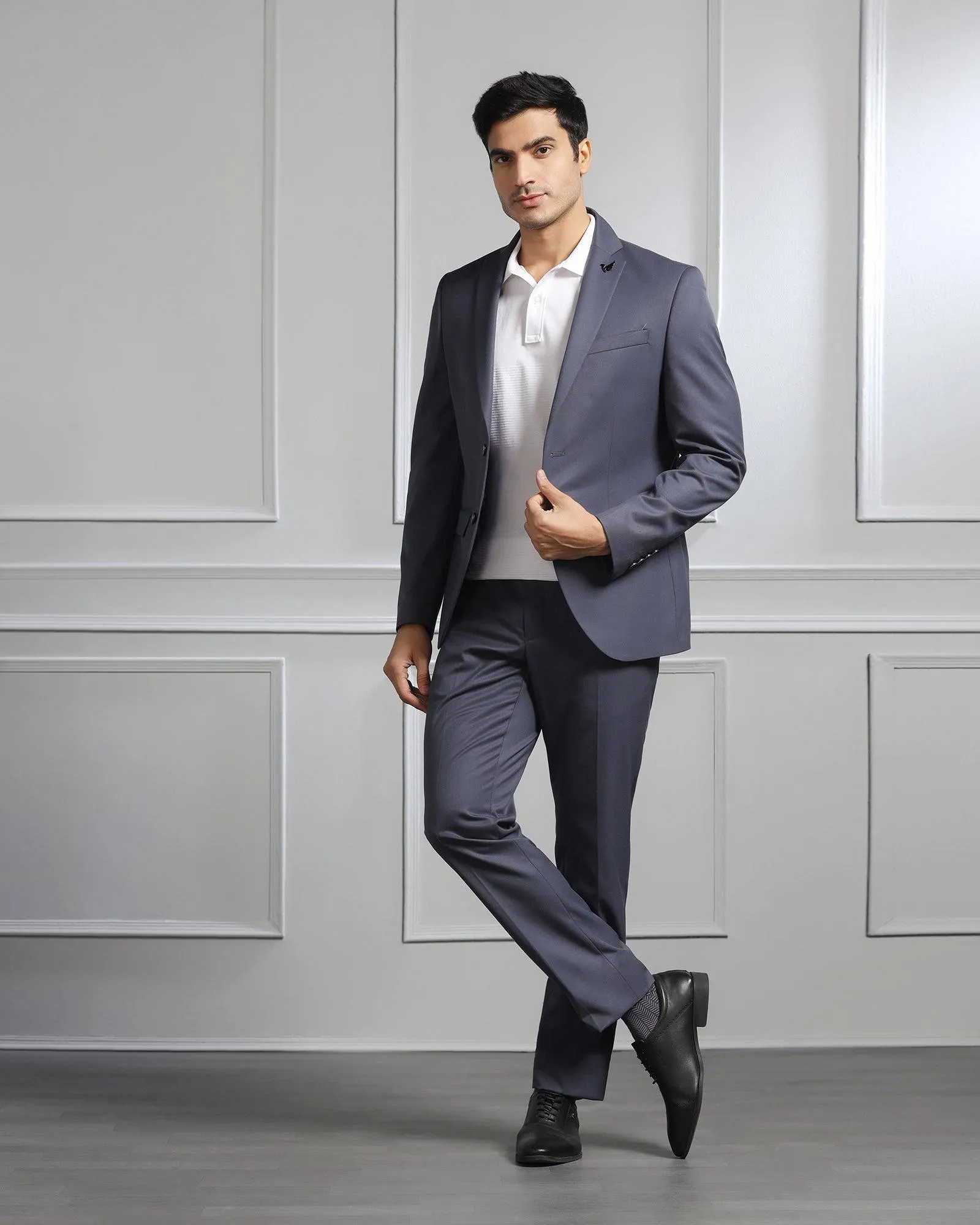 Two Piece Grey Solid Formal Suit - Coach