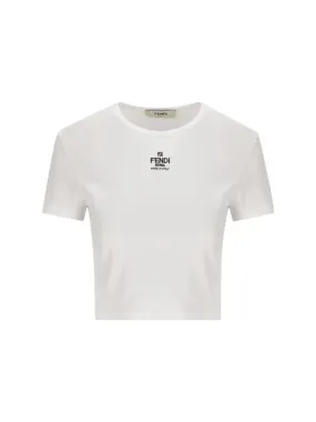 WHITE CROPPED T-SHIRT WITH LOGO