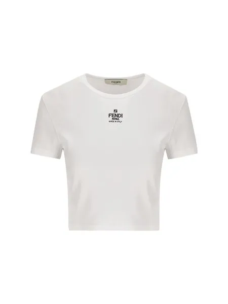 WHITE CROPPED T-SHIRT WITH LOGO