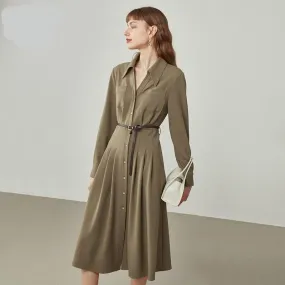 Winter Coffee All-match Long Shirt Dress